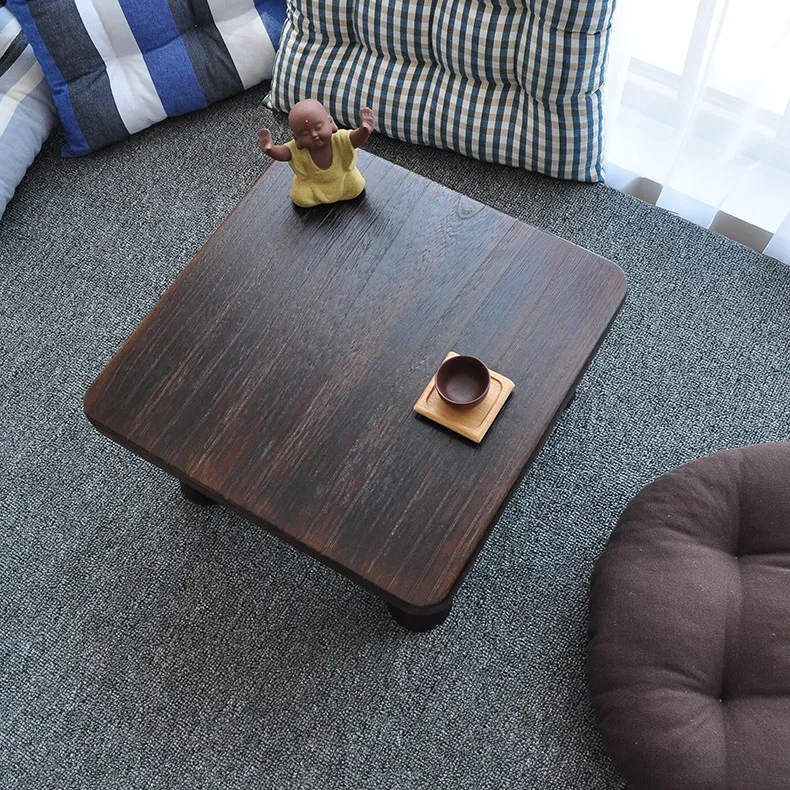 Japanese style roasted tung wood small square table, minimalist tatami, bay window mall cow table, solid w