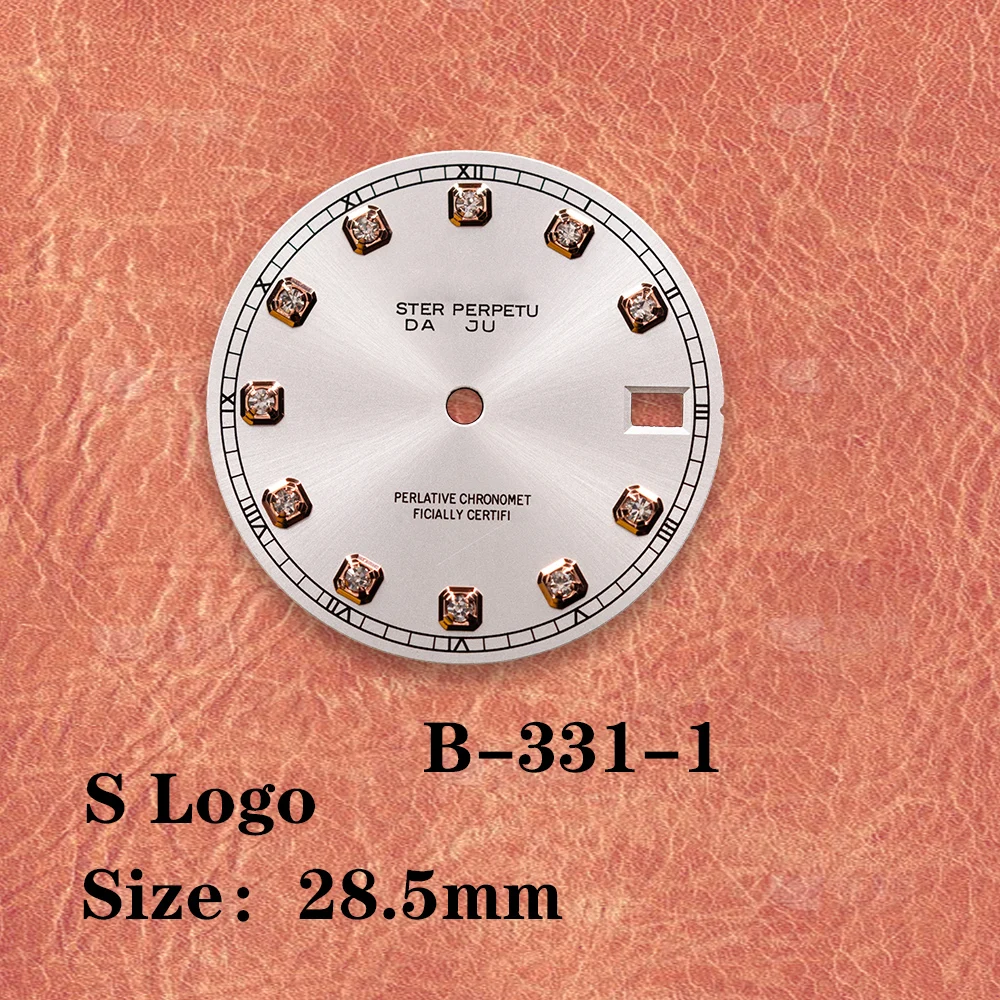 28.5mm S Logo New Diamond brown Sunray Dial Suitable For NH35/NH36 Japan Movement Watch Modification Accessories view 5