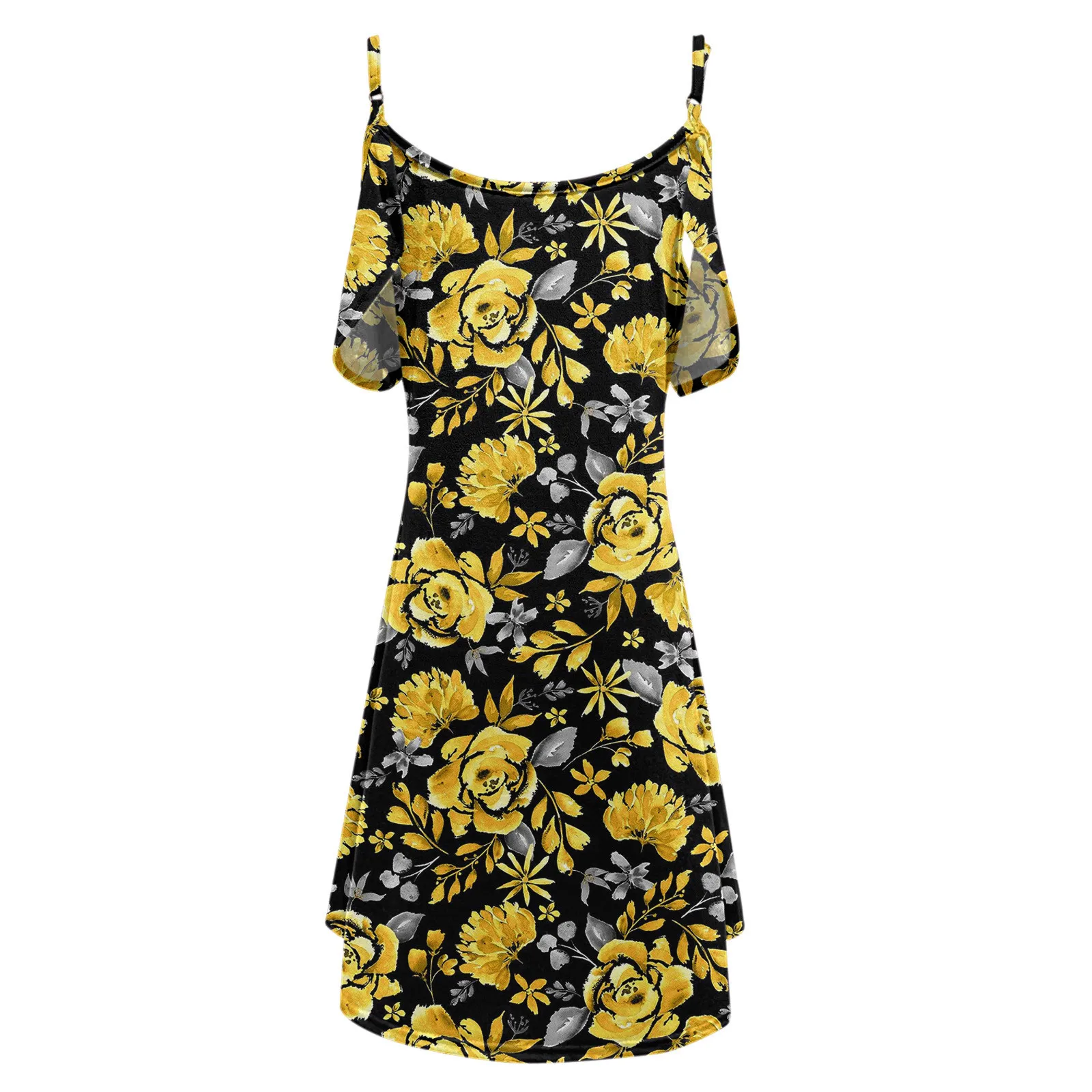 Loose Fit Pocket Dress Women Summer Sexy Spaghetti Strap Dress Sundress Cold Shoulder Ruffle Sleeve Women Dresses Casual Fall