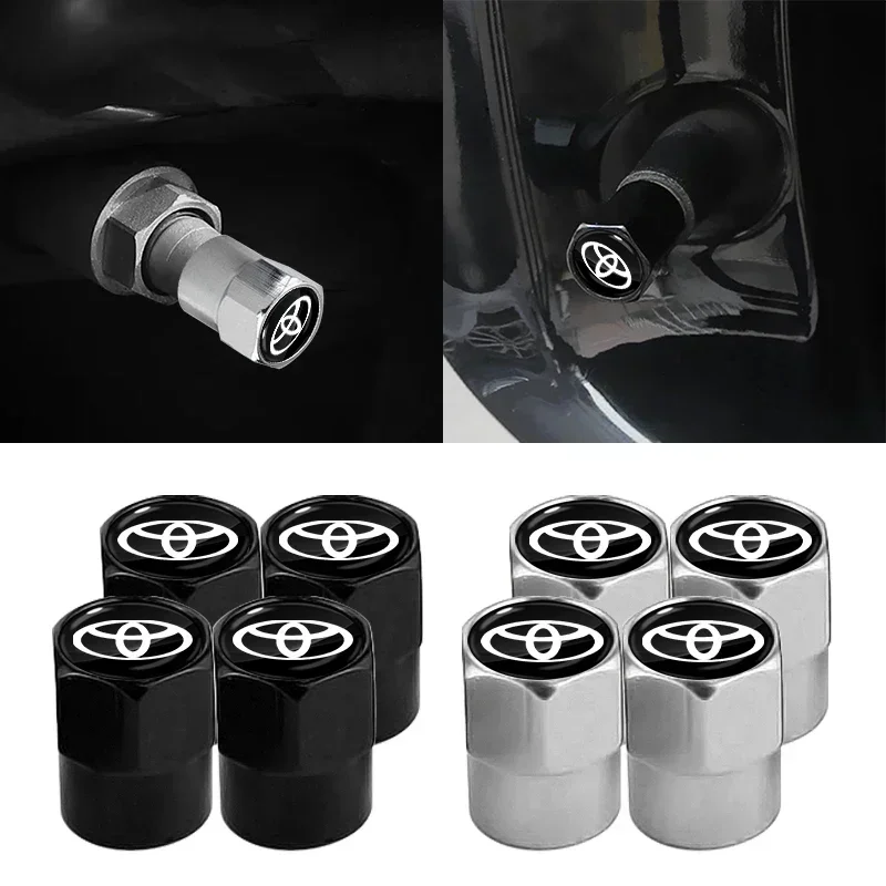 4pcs Car Valve Cap Wheel Tire Valve Caps Cover With Auto Emblem For Toyota Prado Yaris Hilux Verso Fortuner Supra Corolla Camry