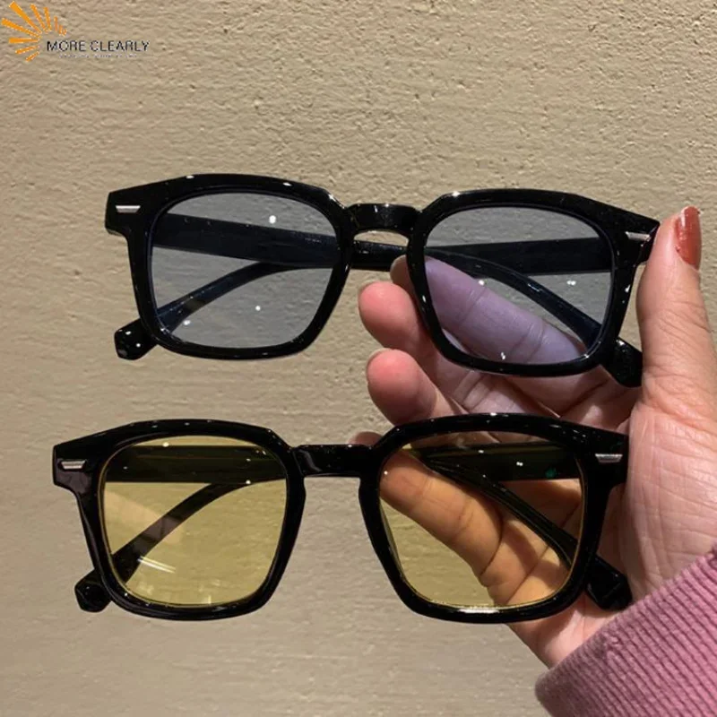 Portable High Definition Eyeglasses Vintage Square Sunglasses Women Oversized Sunglass Man Black Glasses UV400 Eyewear 1 Pcs