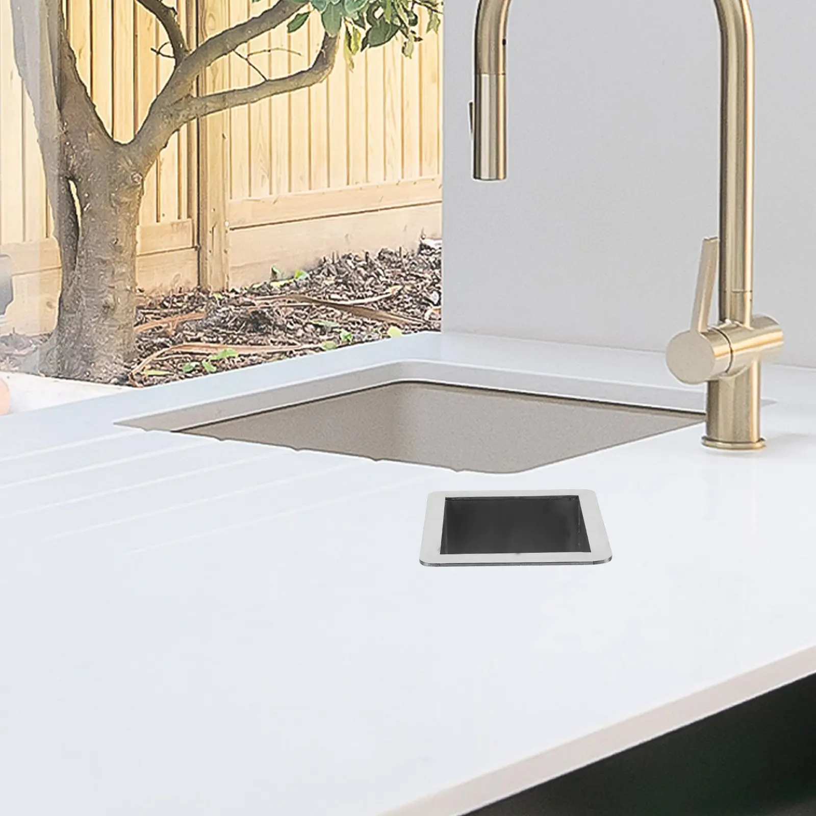 

Встраиваемая квадратная втулка для мусорного патрубка из нержавеющей стали для кухонной столешницы, врезная, для утилизации отходов, нержавеющая