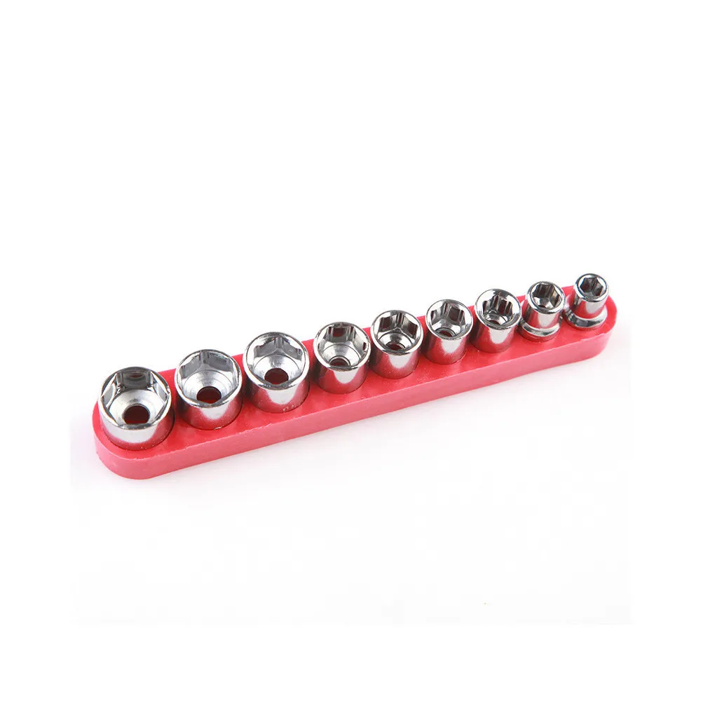 9pcs 1/4 inch Drive 5-13mm Hex Bit Metric Socket Wrench Head Set Sleeve Wrench Adapter Auto Repair Hand Tool Nut Removal Tools