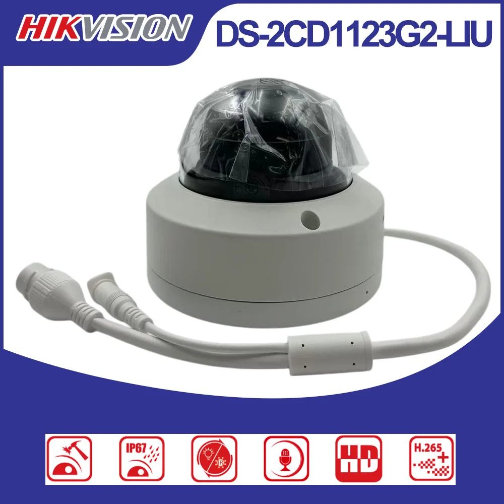 Hikvision DS-2CD1123G2-LIU 2MP Smart Hybrid Light Dome Camera Human & Vehicle Detection Built-in Mic IP67 IK08 PoE IP Camera