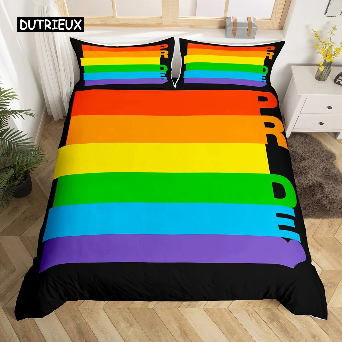 Rainbow Color King Queen Duvet Cover Pride Lgbt Bedding Set Proud Pattern Colorful Stripes Comforter Cover Polyester Quilt Cover
