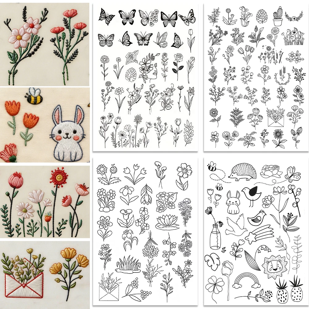 Water Soluble Embroidery Stabilizers Stick and Stitch Wash Away Paper Pre-Printed Pattern Transfers Stencils for Hand Sewing