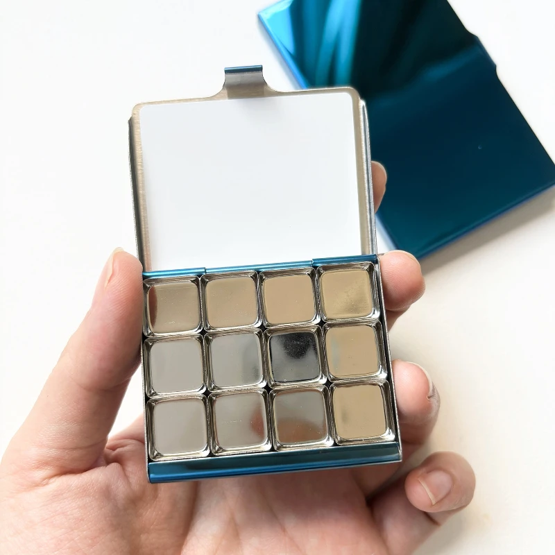 Small Magnetic Portable Watercolor Box 12 Grid 0.5ml Stainless Steel Pigment Tray Pallete Student Travel Painting Art Supplies