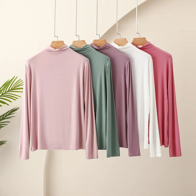 

Women's Fall Winter High Quality Semi High Neck Base Layer T-Shirt Modal Long Sleeve Thin Lightweight Skin Friendly Innerwear