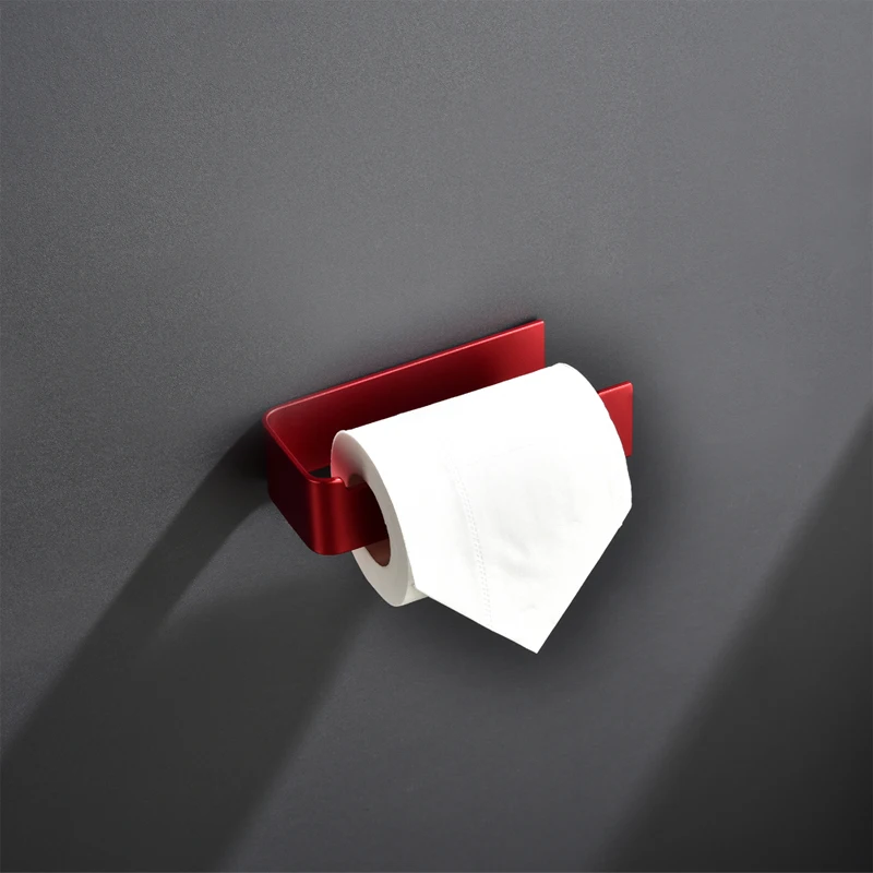 Aluminum Bathroom Accessories Toilet Paper Holder Tissue Rack Wall Mounted Kitchen Roll Holder Free Punch 3M Tape Red Hanger