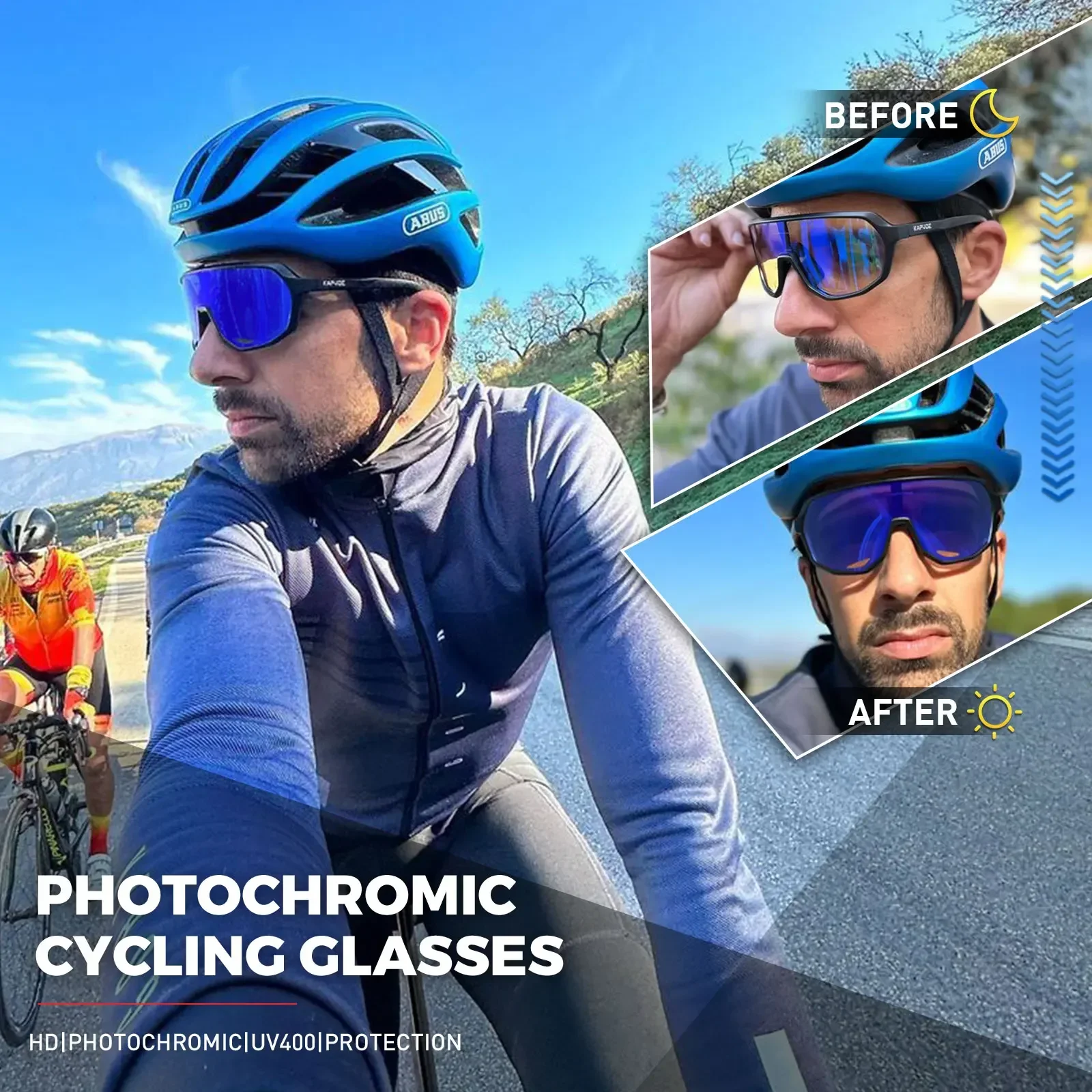 KAPVOE Outdoor Sport Red Blue Photochromic Cycling Sunglasses UV400 Bike Cycling Glasses for Men Women MTB Road Bicycle Goggles