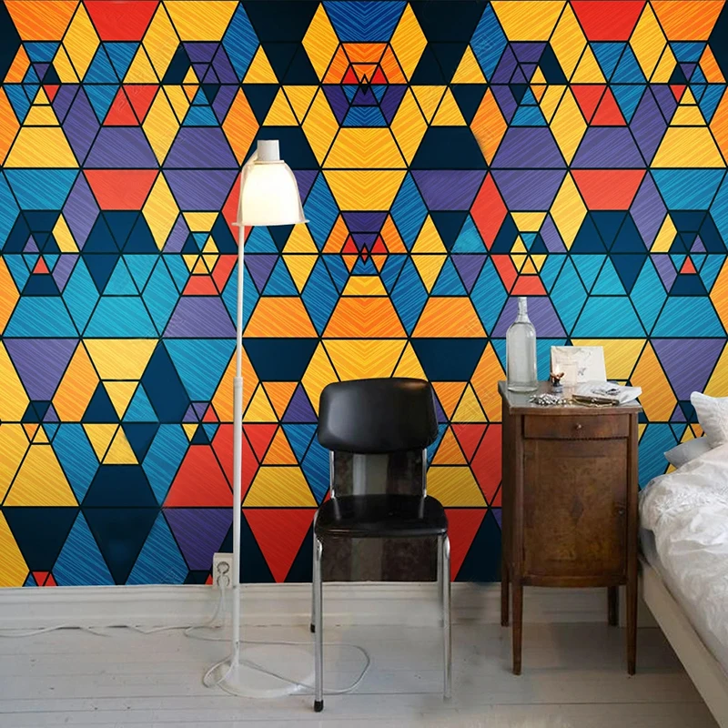 

Custom 3D Mural Wallpaper Modern Abstract Geometric Figures European Dazzling Color Wall Paintings Sticker For Living Room Home