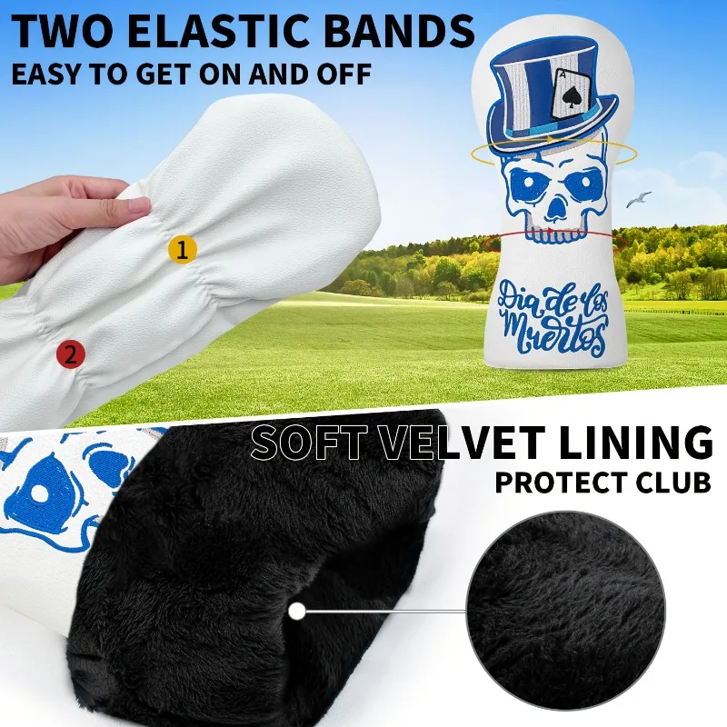 غطاء رأس نادي الجولف، قبعة زرقاء داكنة وتصميم جمجمة، مقاوم للغبار ومتين، إكسسوارات جولف، توفر أفضل حماية