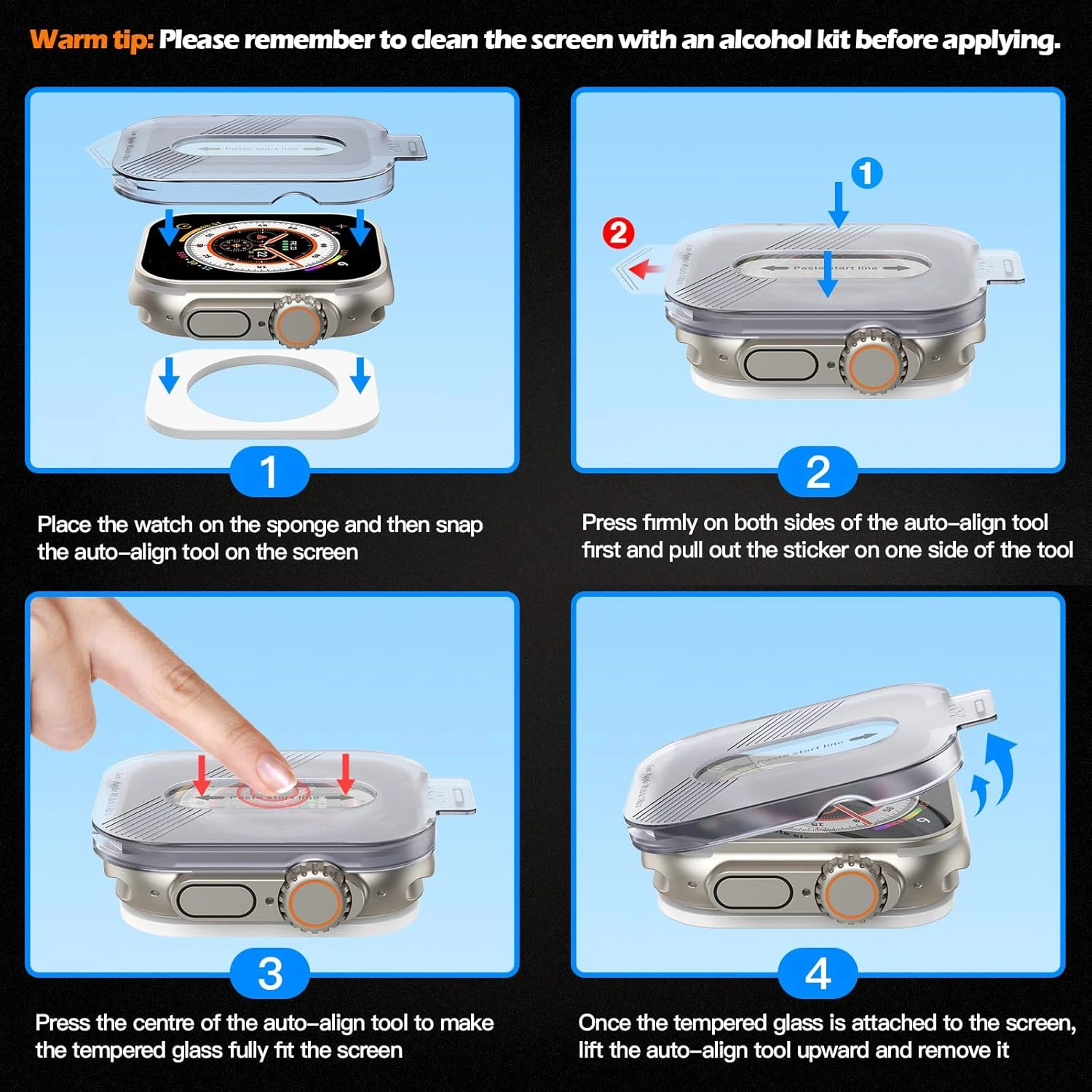 1-3PCS Easy Install Tempered Glass For Apple Watch Ultra 2 Ultra3 Bubble Free Anti-Scratch Screen Protector For iWatchUltra 49mm