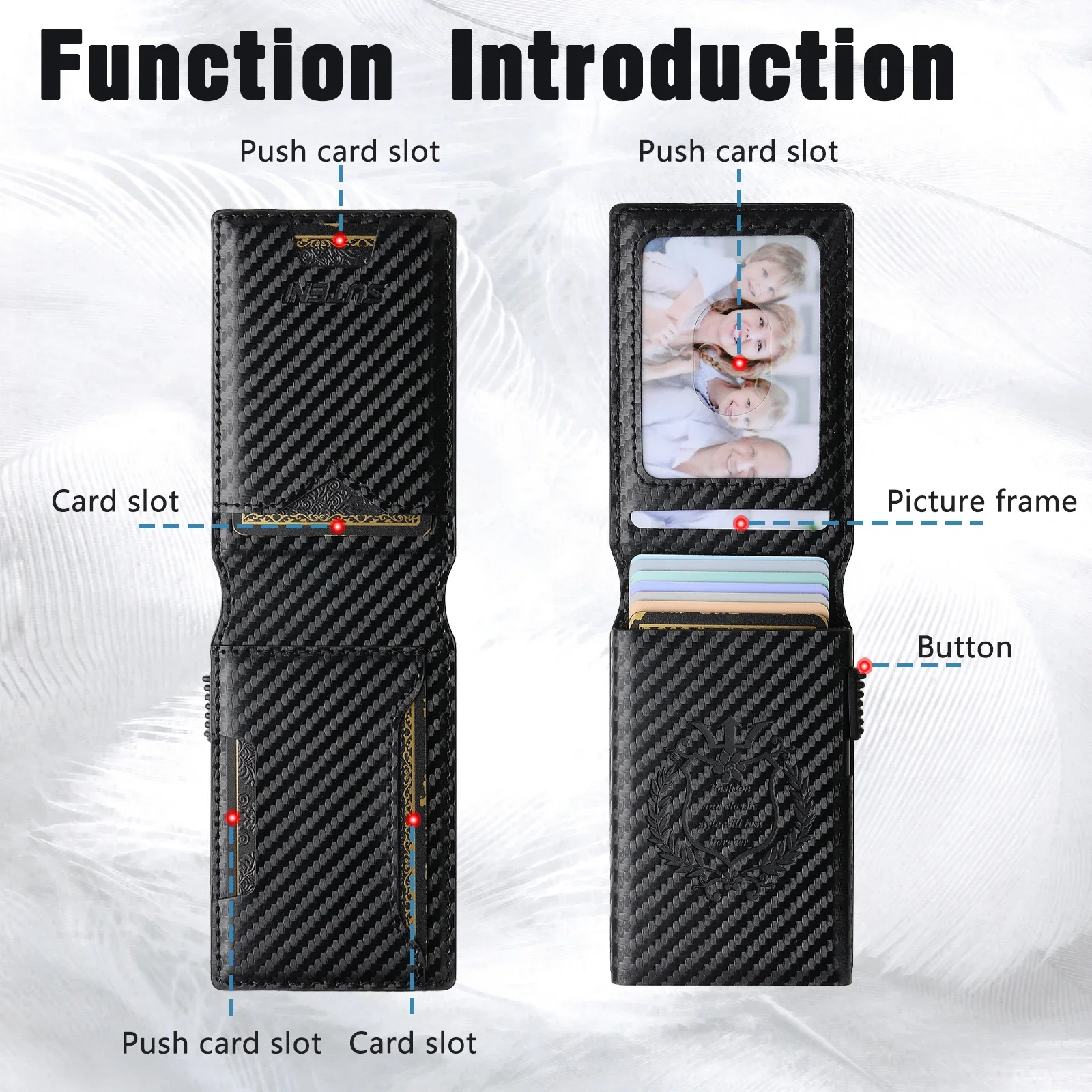 Luxury Business Sle Bla Faux Leather for Men Carbon Fibre Wallet for Iphone 17 Card Bag Pressing The Button Automatically Ejects