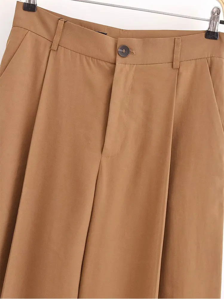 TRAF 2024 autunno abbigliamento da ufficio donna pantaloni a gamba larga cerniera tasche a vita alta pantaloni lunghi pantaloni femminili Y2K