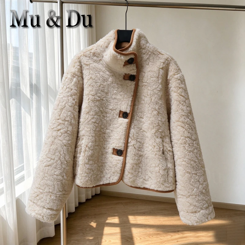 Mu&Du Suede Plush Both Sides Women's Coat Jacket Single Breasted Female Jackets Winter Loose Solid Outerwear Ladies