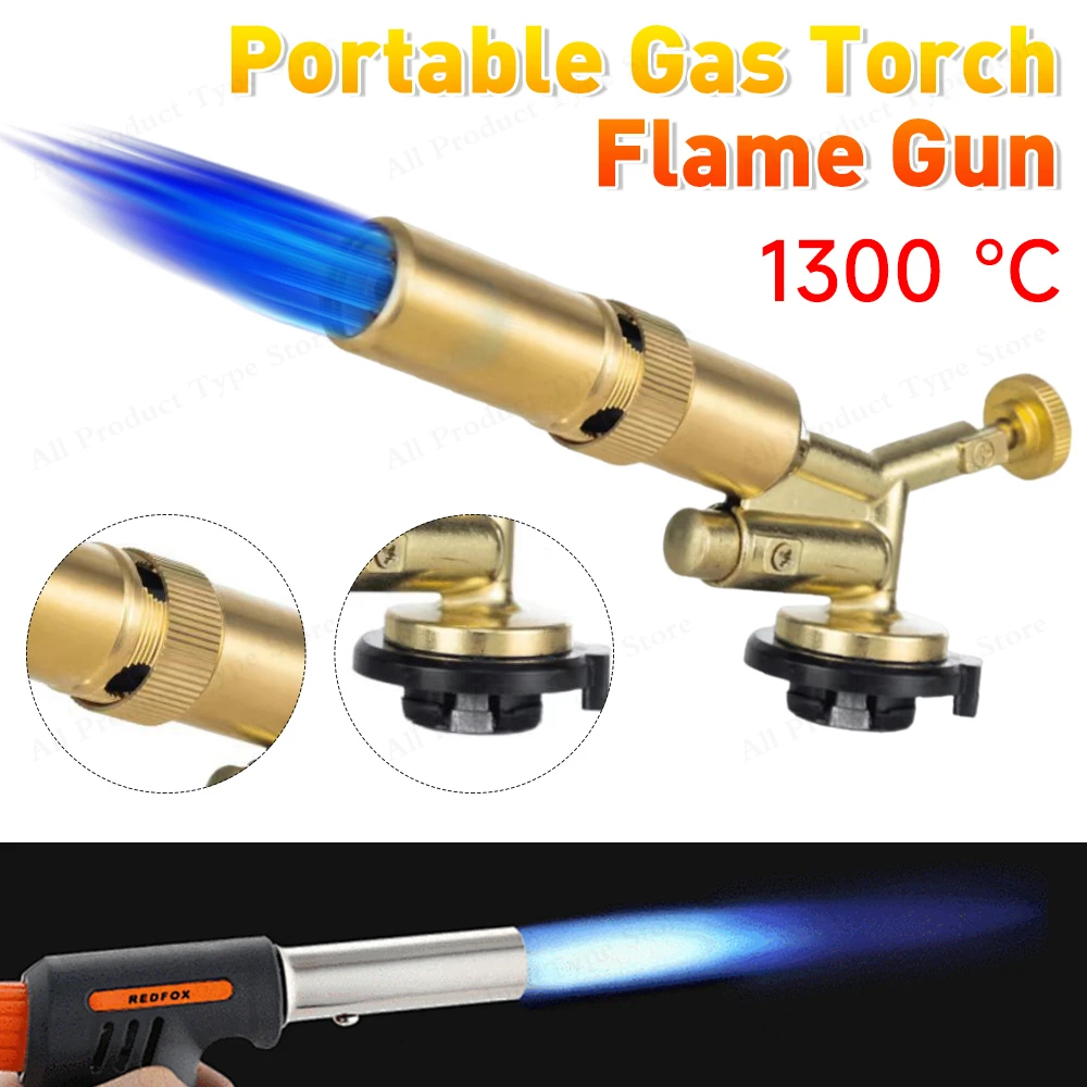 Portable Welding Gas Torch Flame Butane Burner Adjustable BBQ Lighter Flamethrower Kitchen Supplies Camping Heating Equipment