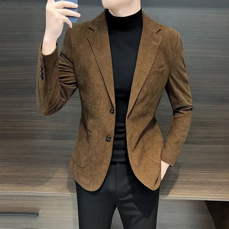 Blazers Winter Sales of Men\'s Jackets Slim Fit Corduroy Male Coats Cold High Quality Original Brands Clothing Fashion 2024 Y2k