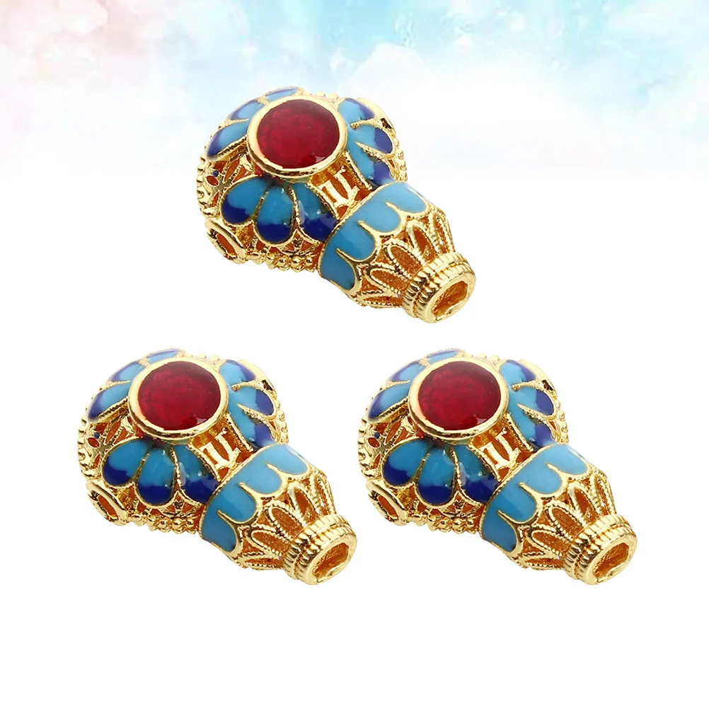 

3Pcs Cloisonne Loose Beads Sky Blue Creative Pattern Large Hole DIY Jewelry Making Beads Handmade Crafts Fashion Accessories
