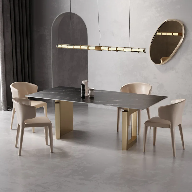 Stainless steel modern small apartment rectangular household high-end villa dining table