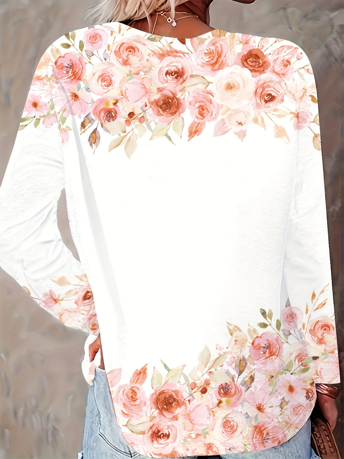 Women's Watercolor Horse Print Sweatshirt White Floral Brown Long Sleeve Crew Neck Casual Pullover Top