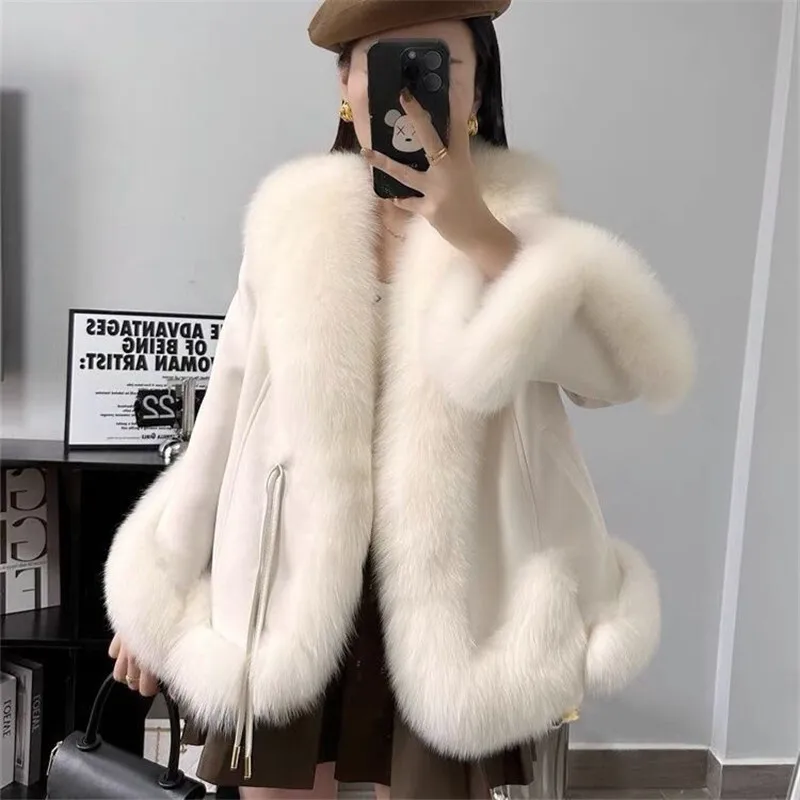 2025 New fox big fur collar fur coat women winter imitation fox fur Down liner jacket fashion Korean short outerwear Female T683