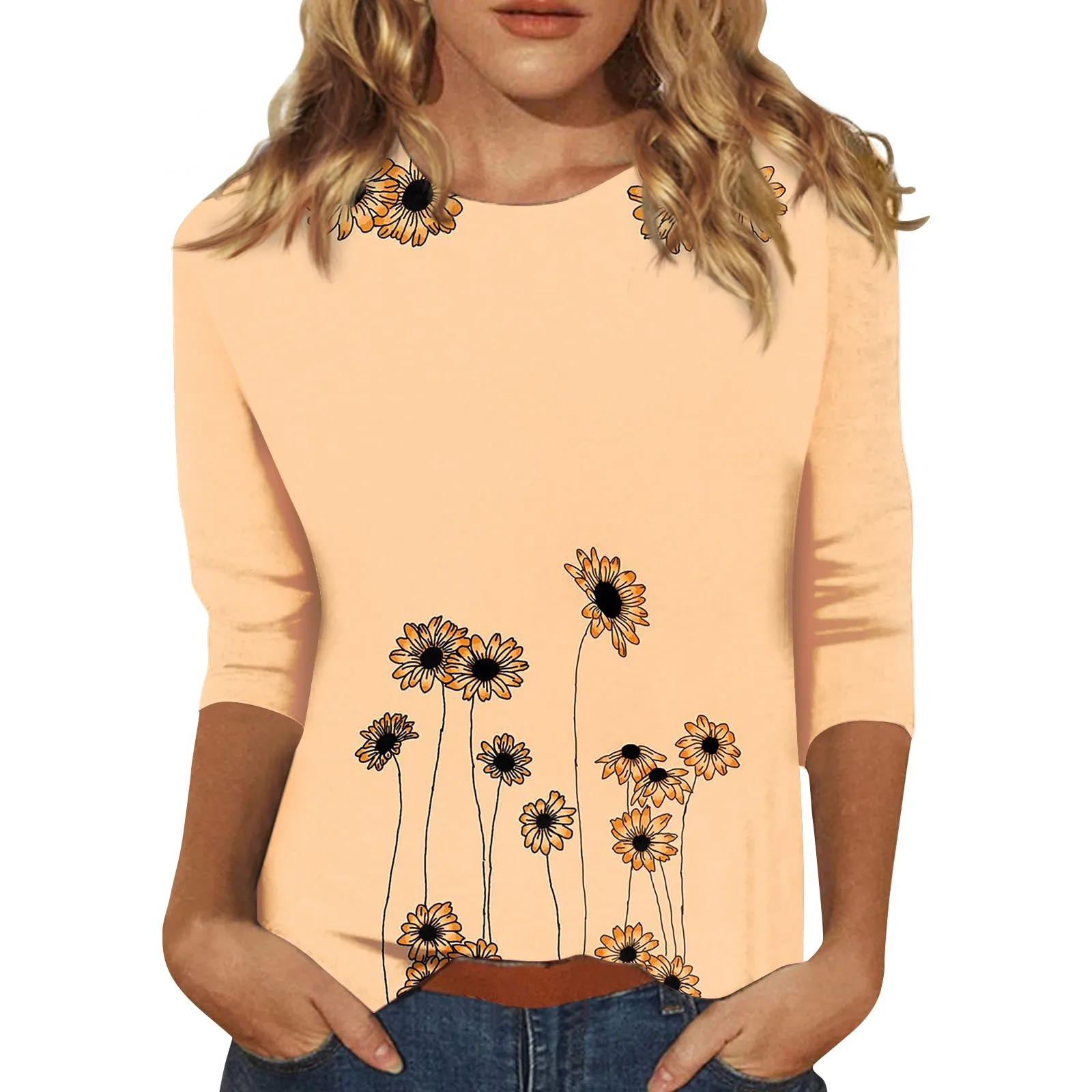 

Woman Clothing Sweatshirts Casual Floral Print Round Neck Three-Quarter Sleeves Korean Reviews Many Clothes Spring Sudaderas