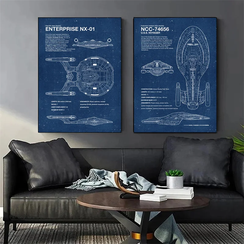 ستار تريك مخططات قماش يطبع الملصقات الفضاء العميق 9 فوييجر NCC شنتشو مخطط صور قماش جدار الفن للديكور المنزل #2