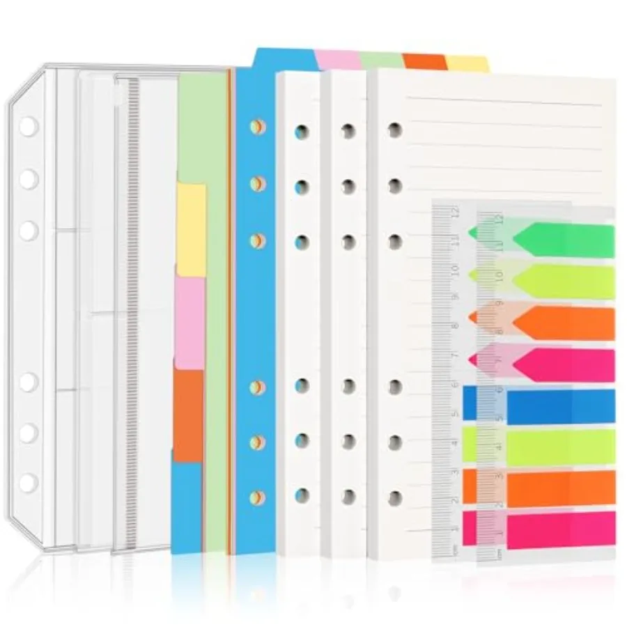 

A6 Refill Paper Planner Inserts for A6 6 Ring Notebook Binder, 135 Sheets Lined Filler Paper, 3 Binder Pockets and 10 Dividers