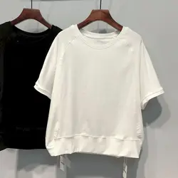 Casual T Shirt Women Fashion Loose Solid Color T-shirt Bat Sleeve Design Short Sleeve Tops 2025 New In Summer Trend Tshirts Y2k