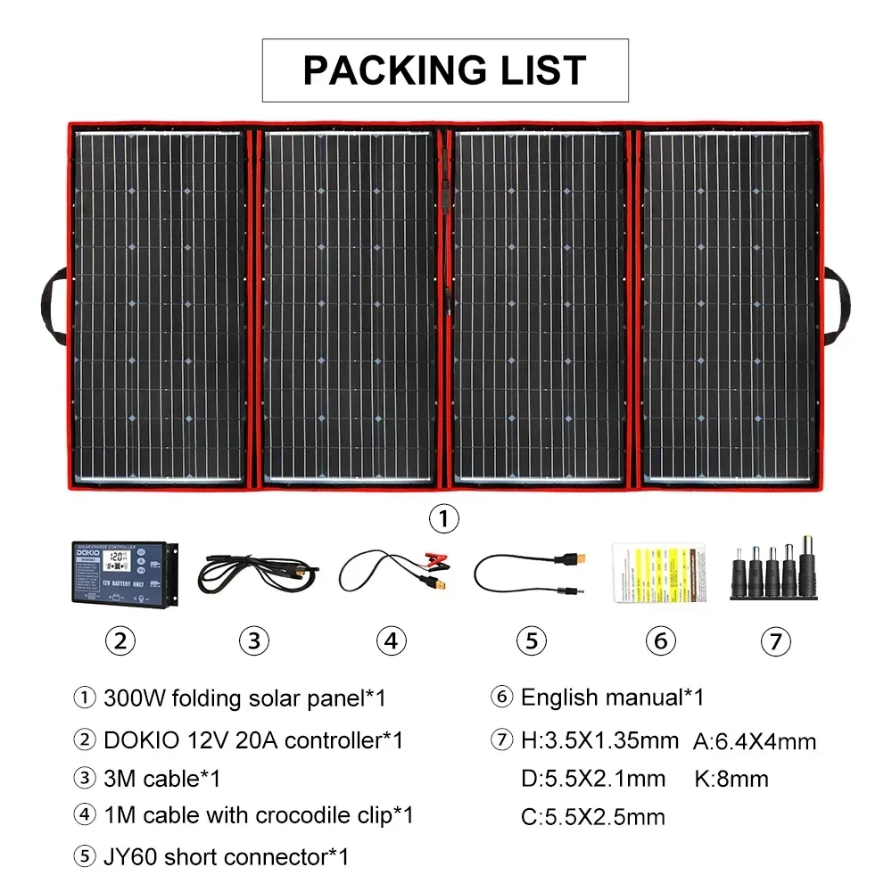 300W 12V/18V High Efficience Monocrystalline Flexible Foldable Portable Solar Panel for Powerbank/Camping Caravan/Boat/Car