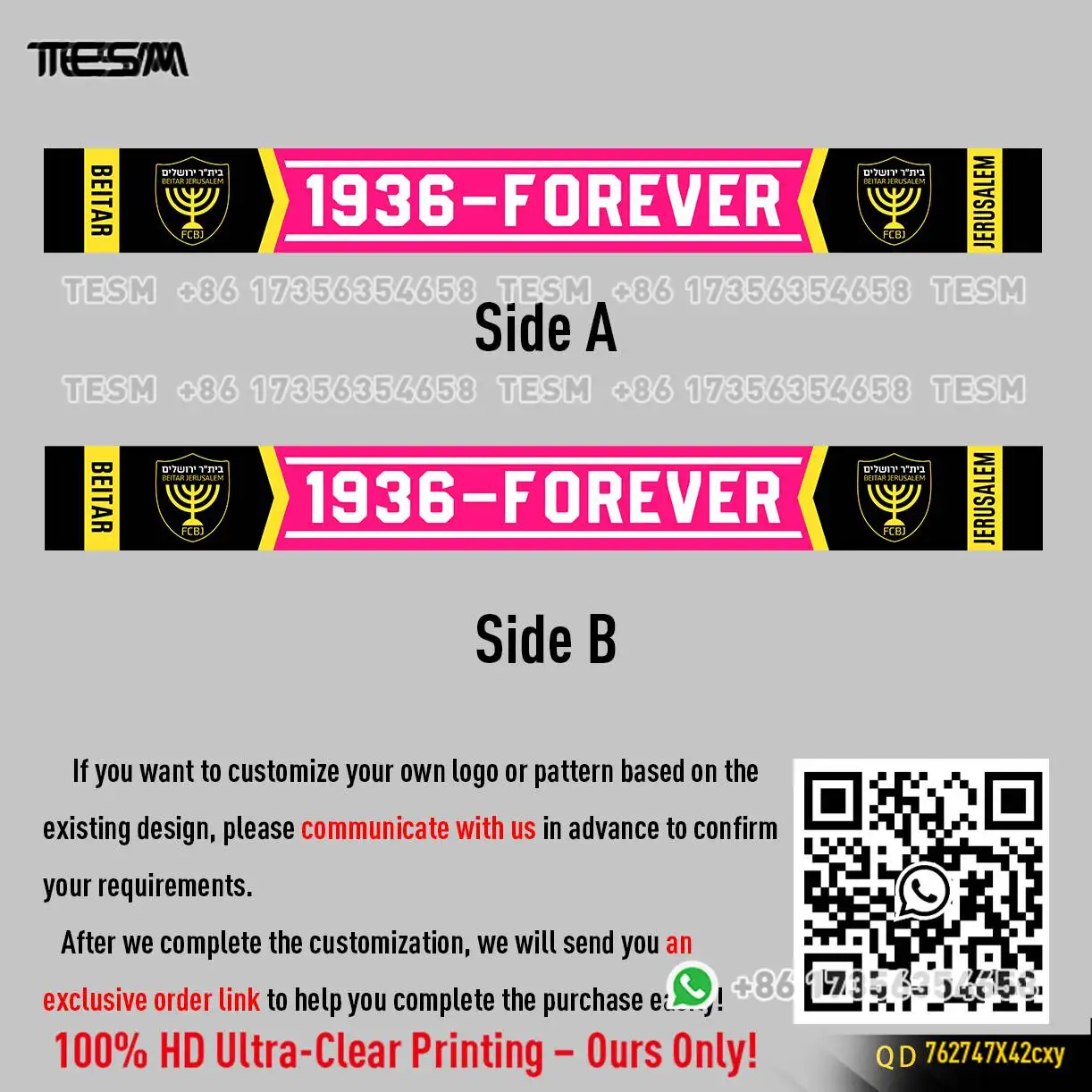 

TESM 1936 Forever Fan Scarf - Double Sided HD Print Football Club Support Scarf