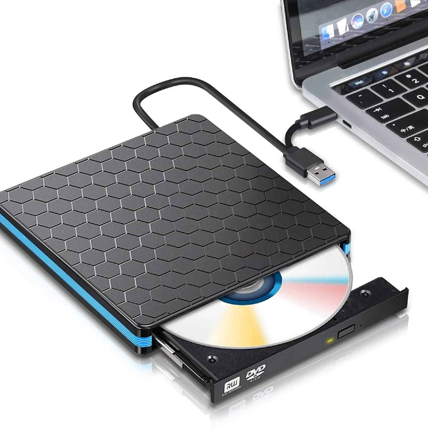 

External DVD Drive USB 3.0 Type C CD Drive Dual Port DVD Player Portable Optical Burner Writer Rewriter High Speed Data