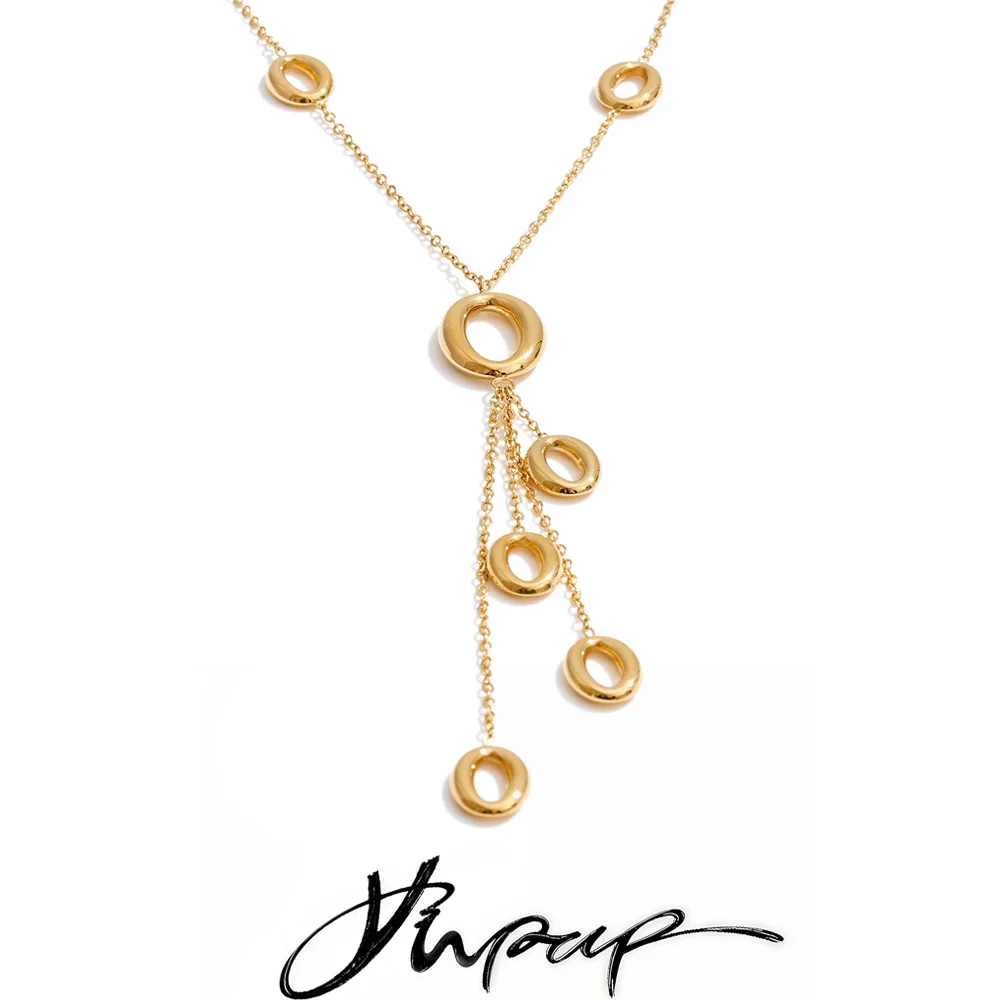 Yhpup Edelstahl Runde Hohl Quaste Anhänger Tropfen Halskette Neuheiten 16K PVD Überzogene Mode Charme Schmuck für Frauen