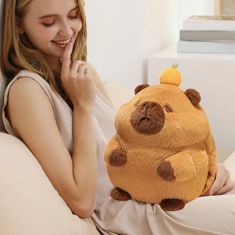 Plushies Capybara Capybara Plushie Toys With Orange Hat Cute Novelty Stuffed Animals Doll Pillow With Side Pockets For Birthday