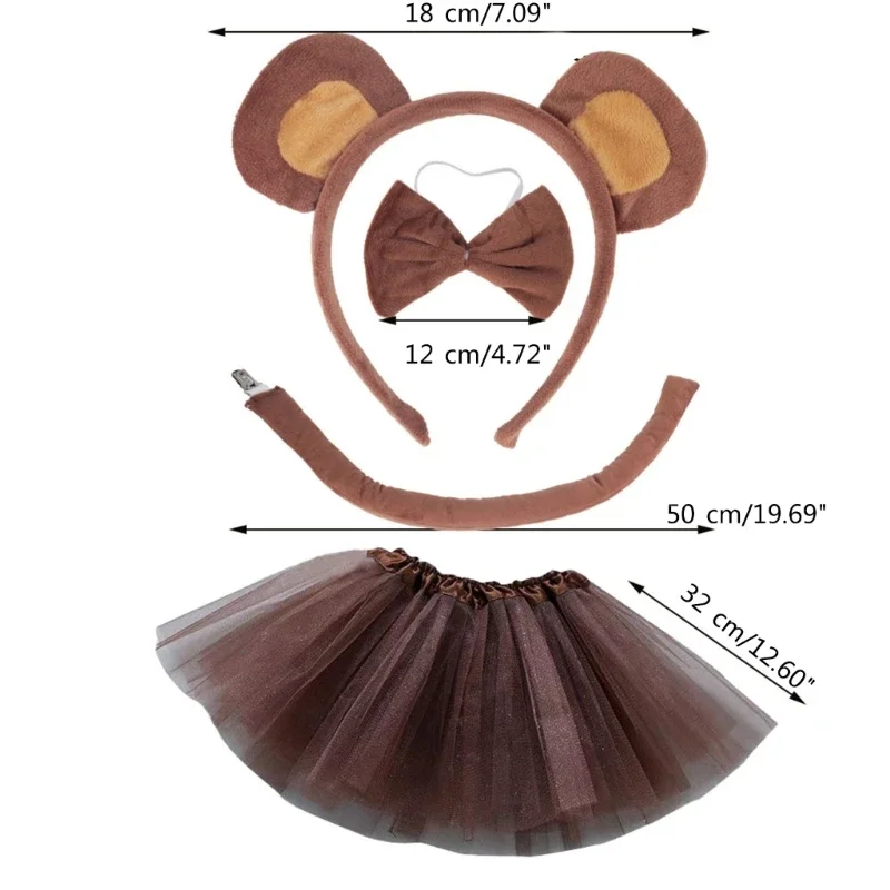 Conjunto de disfraz de oso, corbata de cola con orejas de oso, accesorios de disfraz de fantasía de animales para niños y niñas, accesorios de Cosplay de Halloween