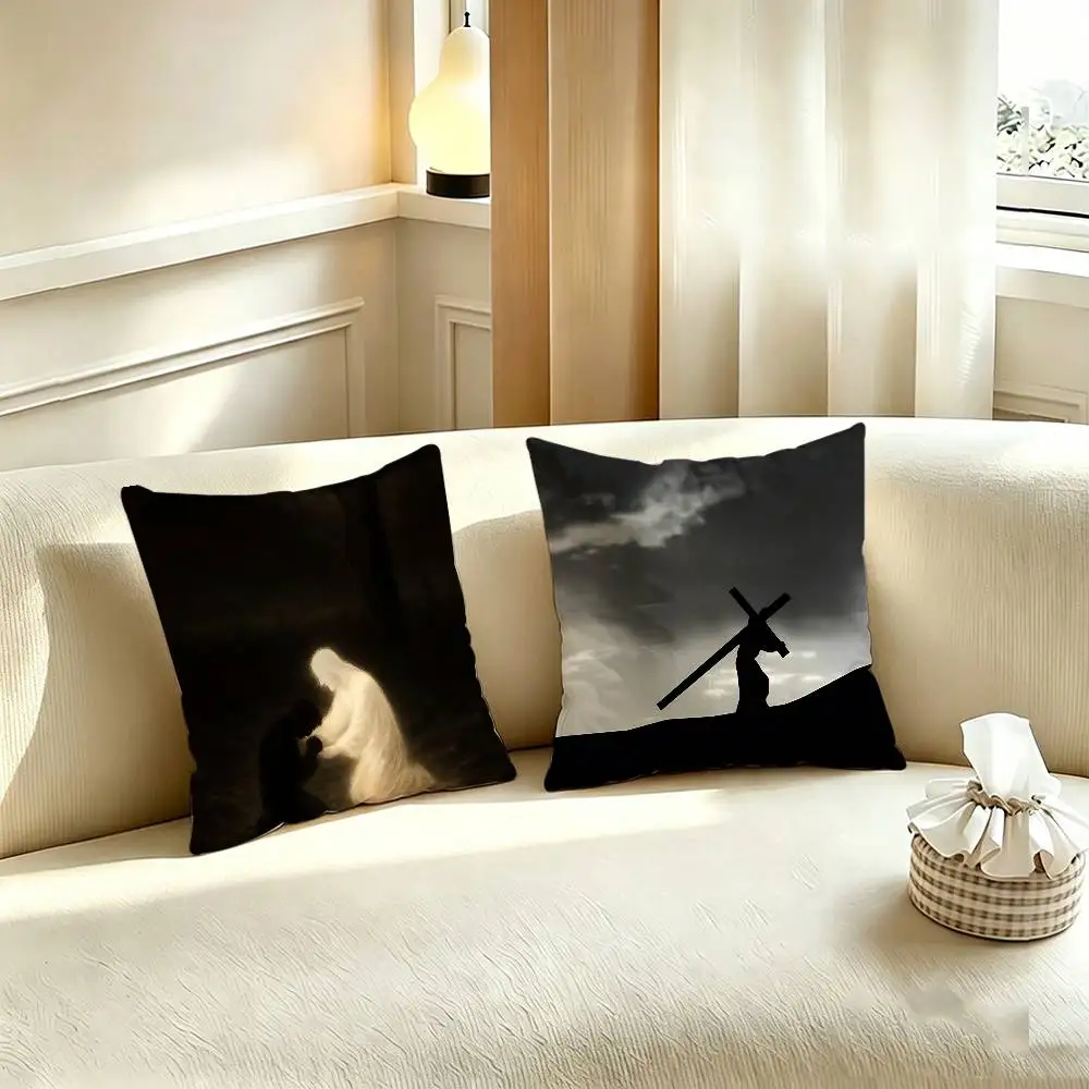 Cross jesus Savior Christos Polyester Printed Pillow Cover Square 30 35 40 45 50 55 cm Soft for Sofa Bed Car Home Decor