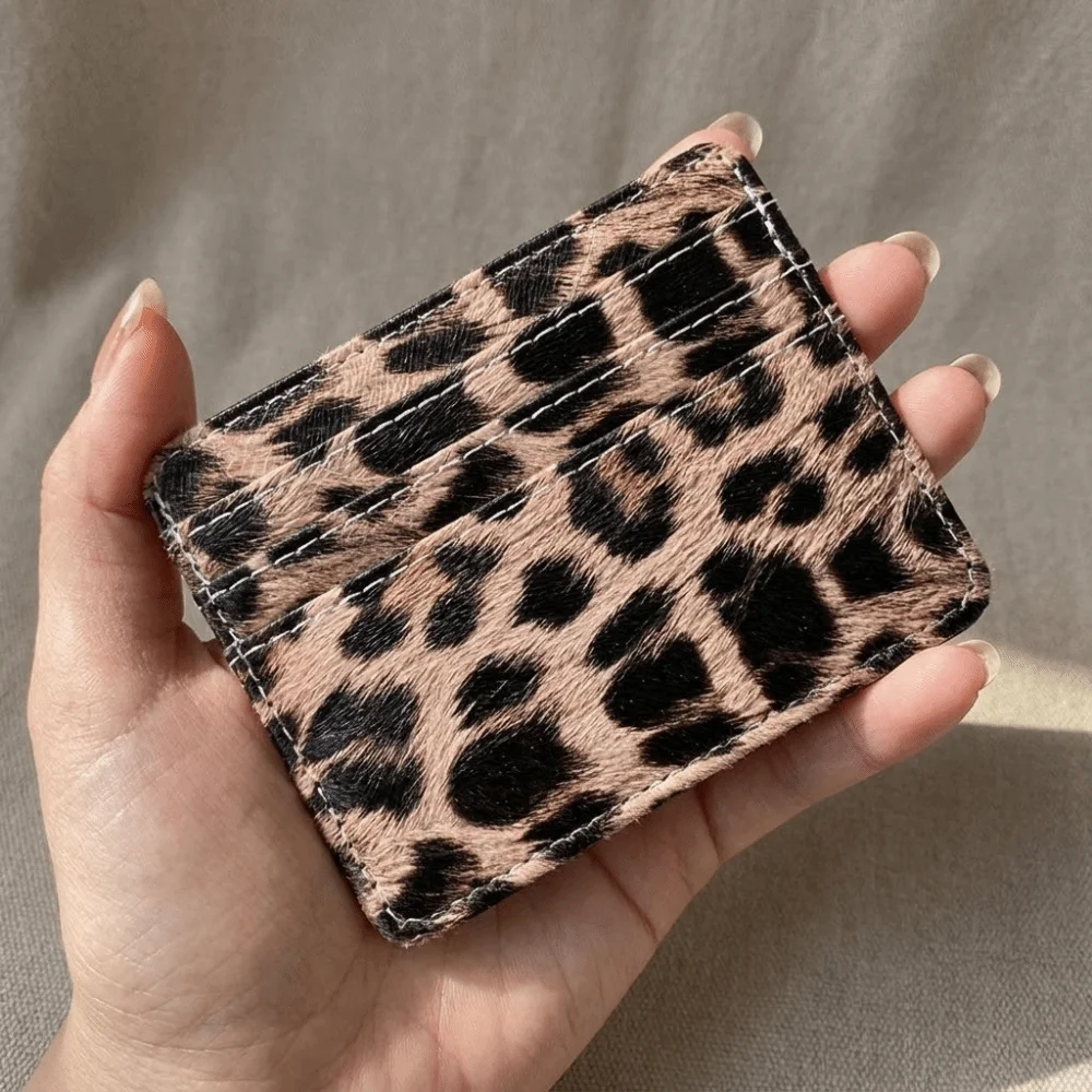 Simple Pu Leather Leopard Print Card Holder Multi-functional Mini Bank Card Case Slim Wallet Credit Card Holder Men/Women