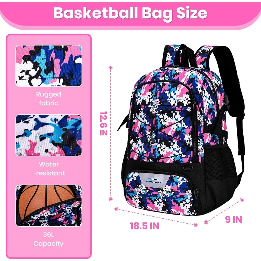 Large Basketball Backpack for Men and Youth: Spacious Sports Gym Bag with Dedicated Ball and Shoes Compartments Ideal for Trave
