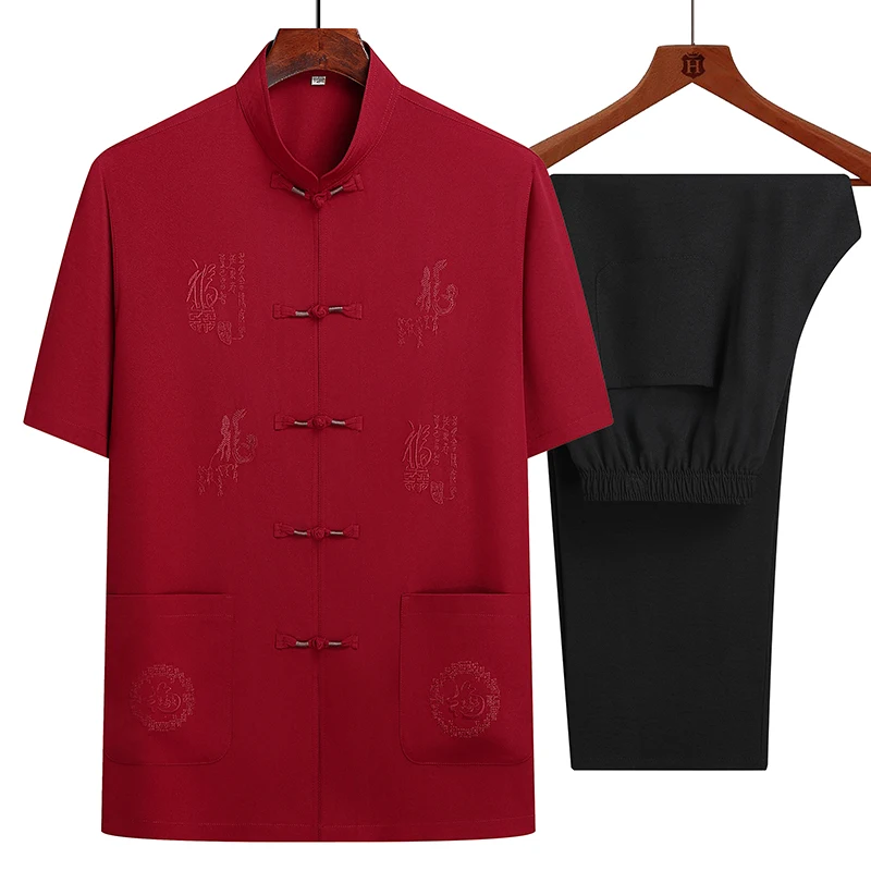 (Shirt + trousers) 2026 summer fashion men shirt short sleeve shirts mens sets High quality shirts male Two Piece M-4XL