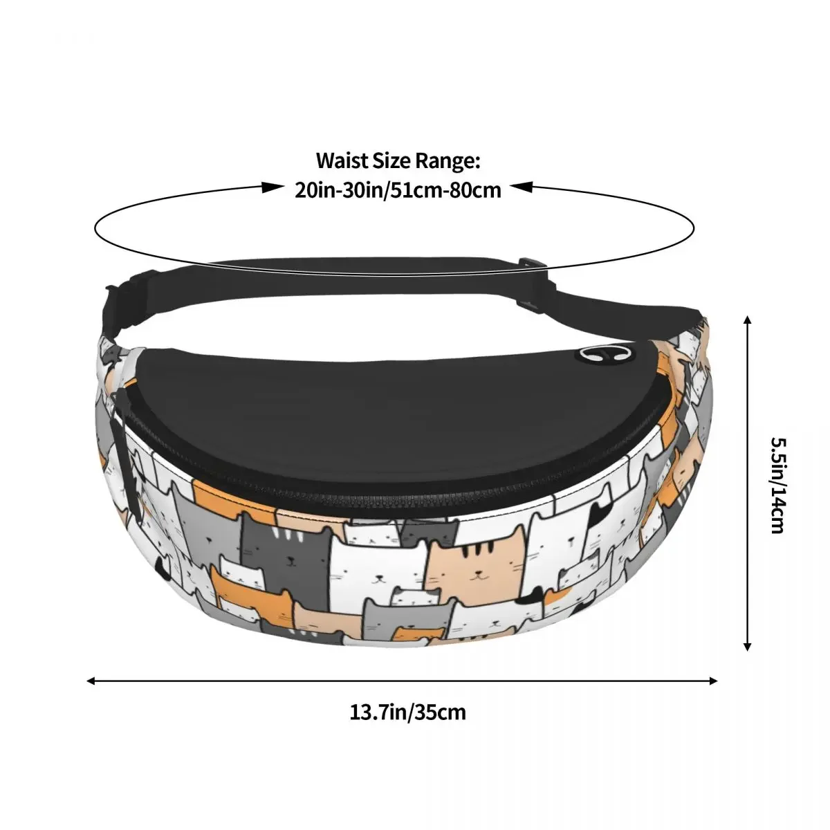 Riñonera con patrón de gato de dibujos animados para hombre y mujer, bolso de cintura cruzado para viajes, ciclismo, teléfono, dinero