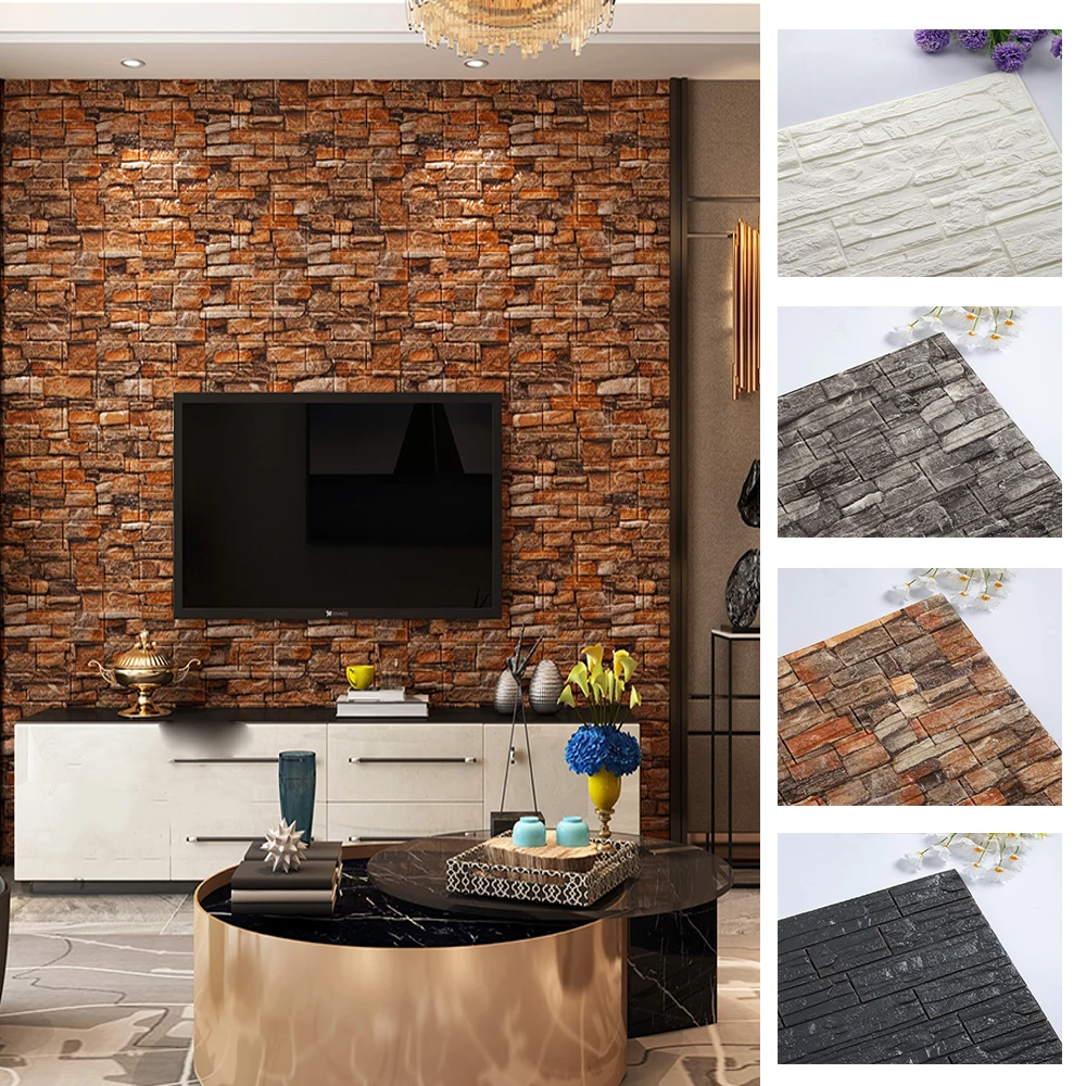 10 Meter 3D DIY Wallpaper Sticker Roll Panel White Soft Foam Marble Rock Cobblestone Wall Room Decor Waterproof