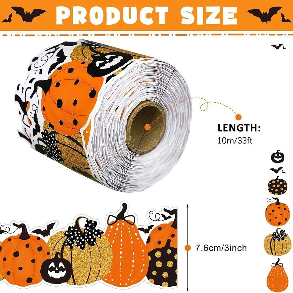 Halloween Chalkboard Decorative Sticker 5/10/18M Cartoon Ghost Bat Pumpkin Bulletin Border Decals Wall Ornament Multicolor