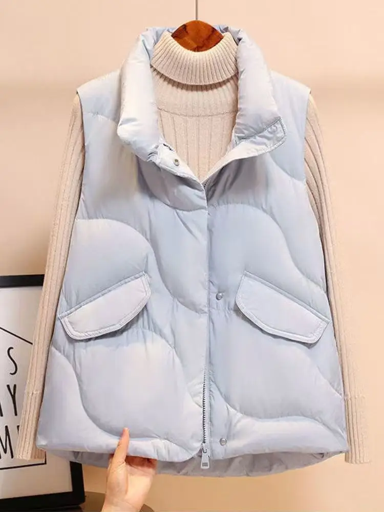 Women\'s Plus Size Dadded Vest Coats Winter Cotton-Padded irregular Splicing Turtleneck Warm Waistcoat Vests Woman