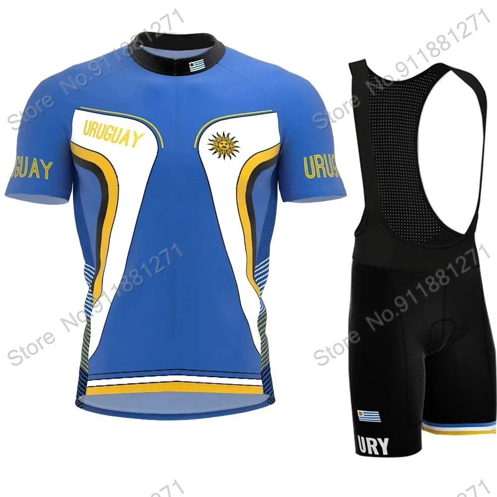 2023 New Uruguay National Mens Cycling Jersey Set Summer Bicycle Clothing Road Bike Shirts Suit Bicycle Bib Shorts MTB Ropa