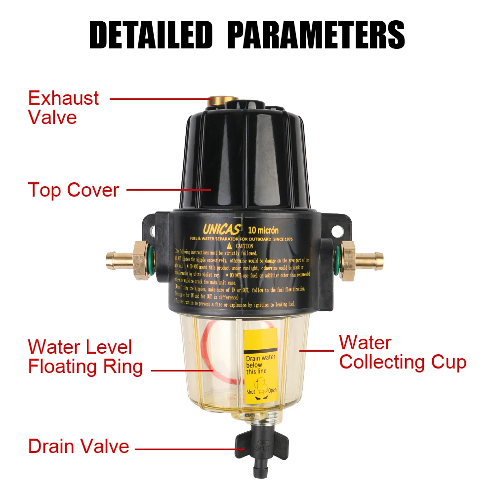 With 2Pcs Extra Filter UF-10K Yacht Boat Diesel Gasoline Engine Fuel Filter Outboard Motors Fuel Tank Oil and Water Separator