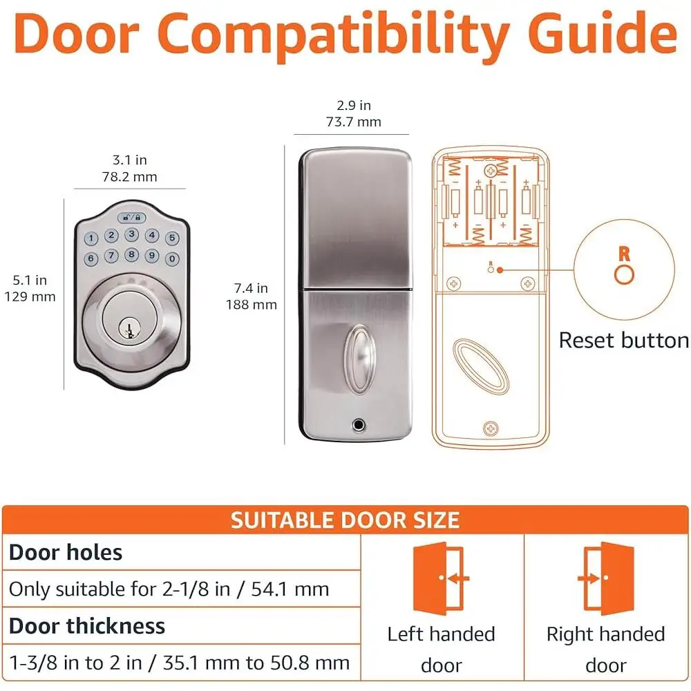 Keyless Electronic Keypad Deadbolt Lock with Key Entry 6 User Codes Automatic Locking Durable Home Security Solution