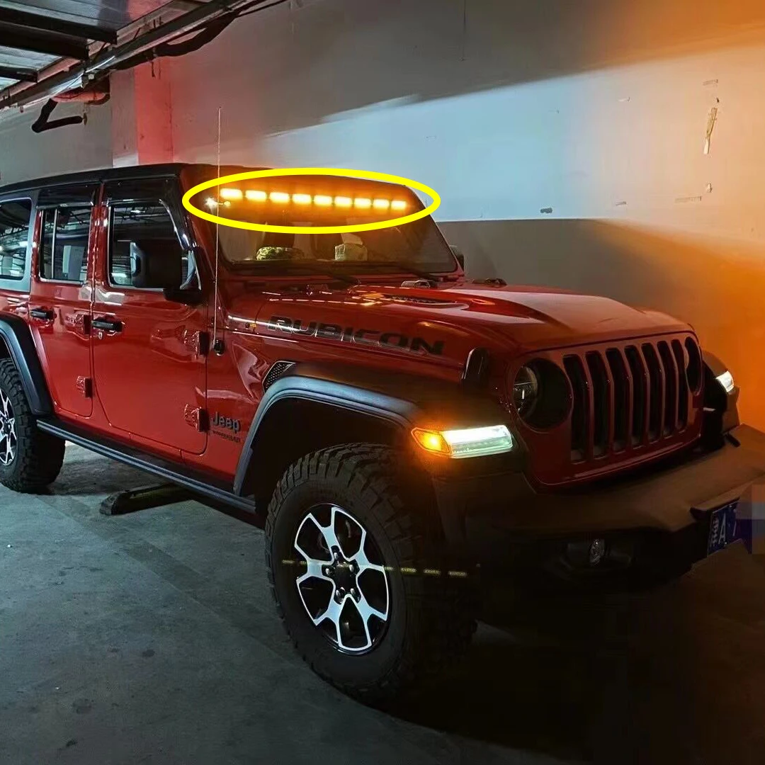 SXMA J9035 Car Front Window LED Light Bars Strips Lamp Panel Windshield Yellow Light for Jeep for Wrangler JL2018+ Without ACC