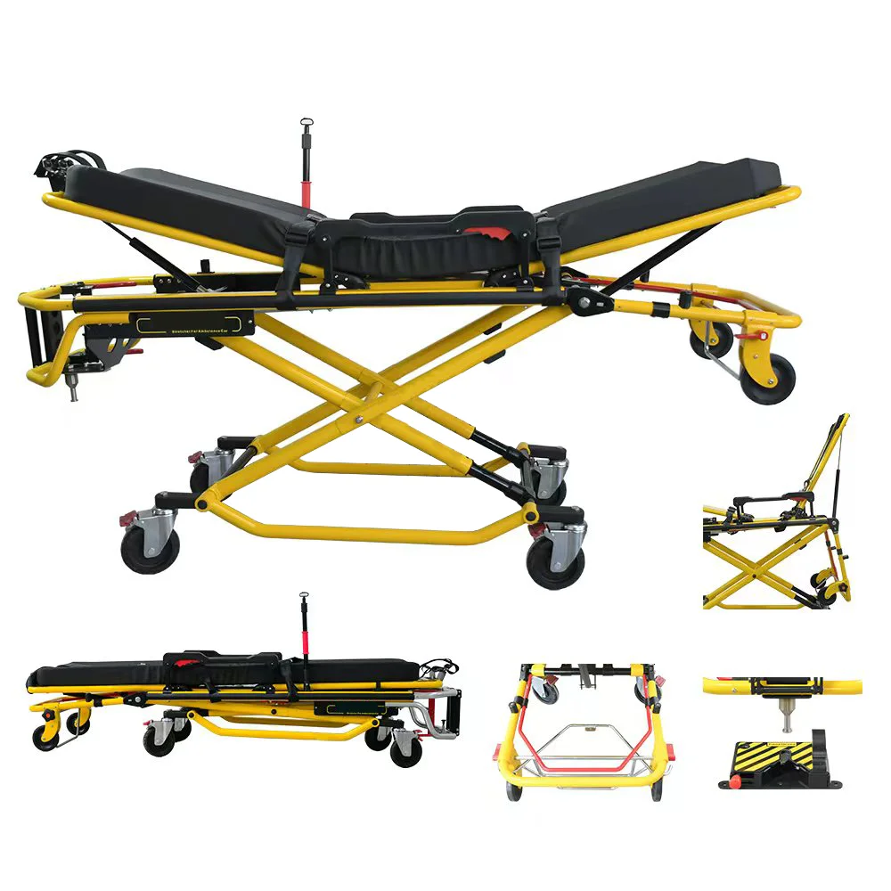 8 Height Adjustable X-Frame for EMS Patient Transfer Factory Auto Loading Ambulance Stretcher