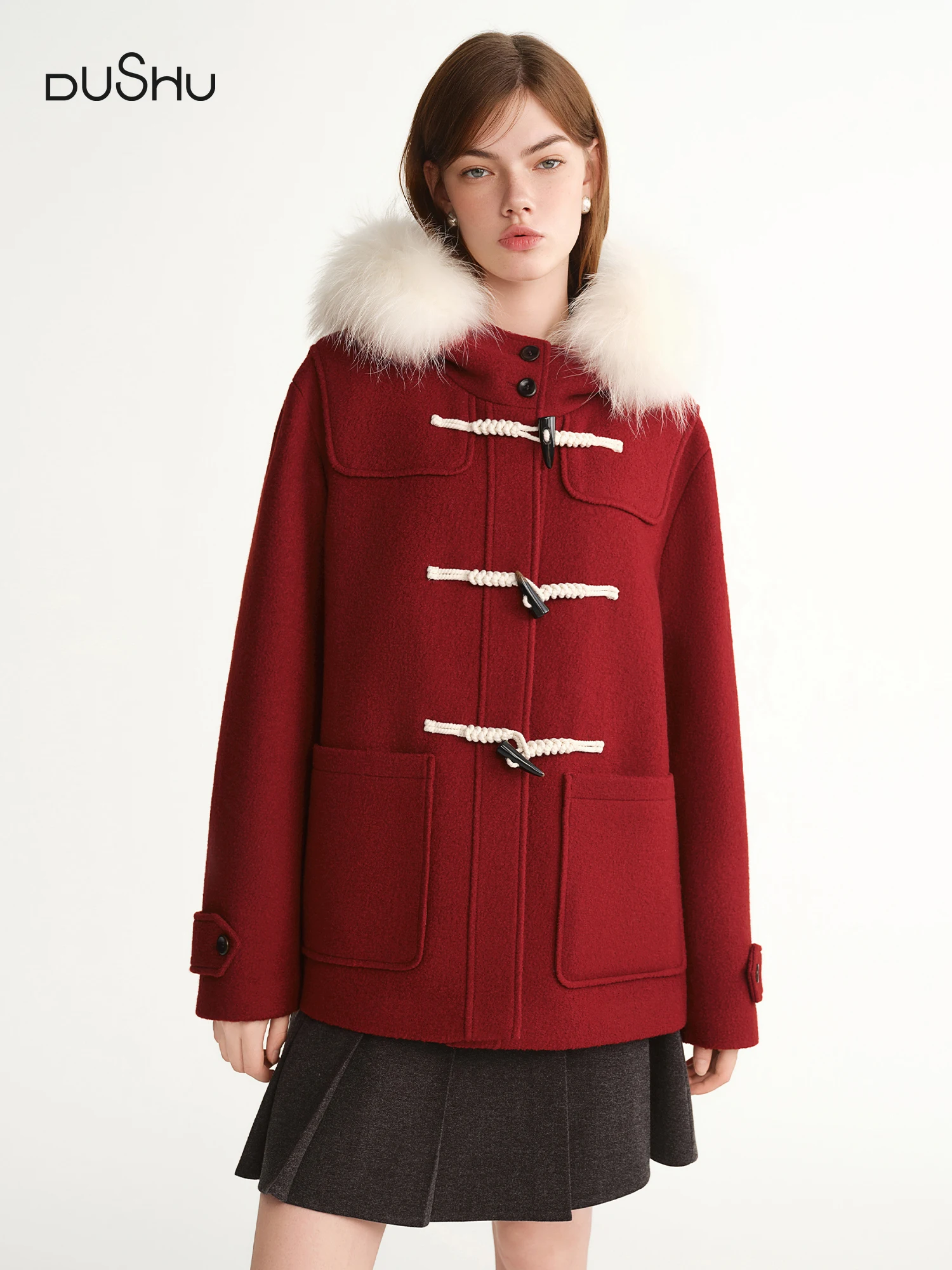 

DUSHU【Lovely Christmas】2025 Winter Plus Size Sweet Wool Blend Coat Vintage Plaid Party Holiday Coquette Feminine Tweed Jacket